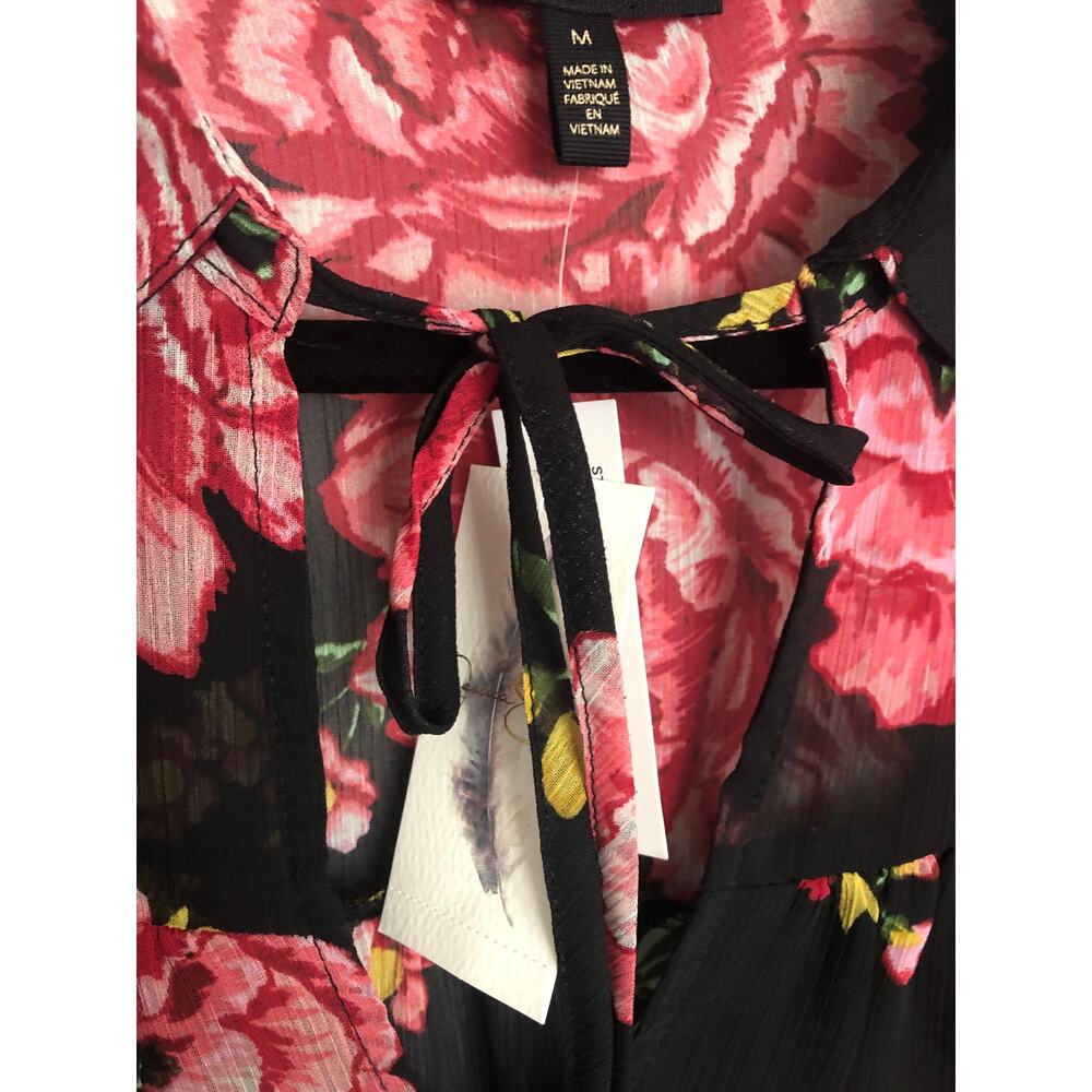 Jessica Simpson Floral Top Doris Sheer Long Sleeve Women's Medium NEW - Picture 4 of 7